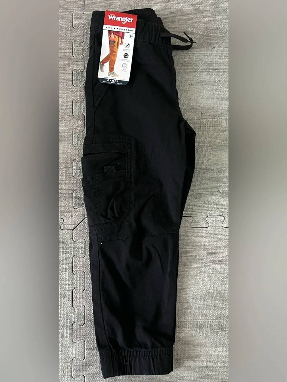 Wrangler Boys Black Cargo Jogger Pants Drawstring Elastic Waist Pockets